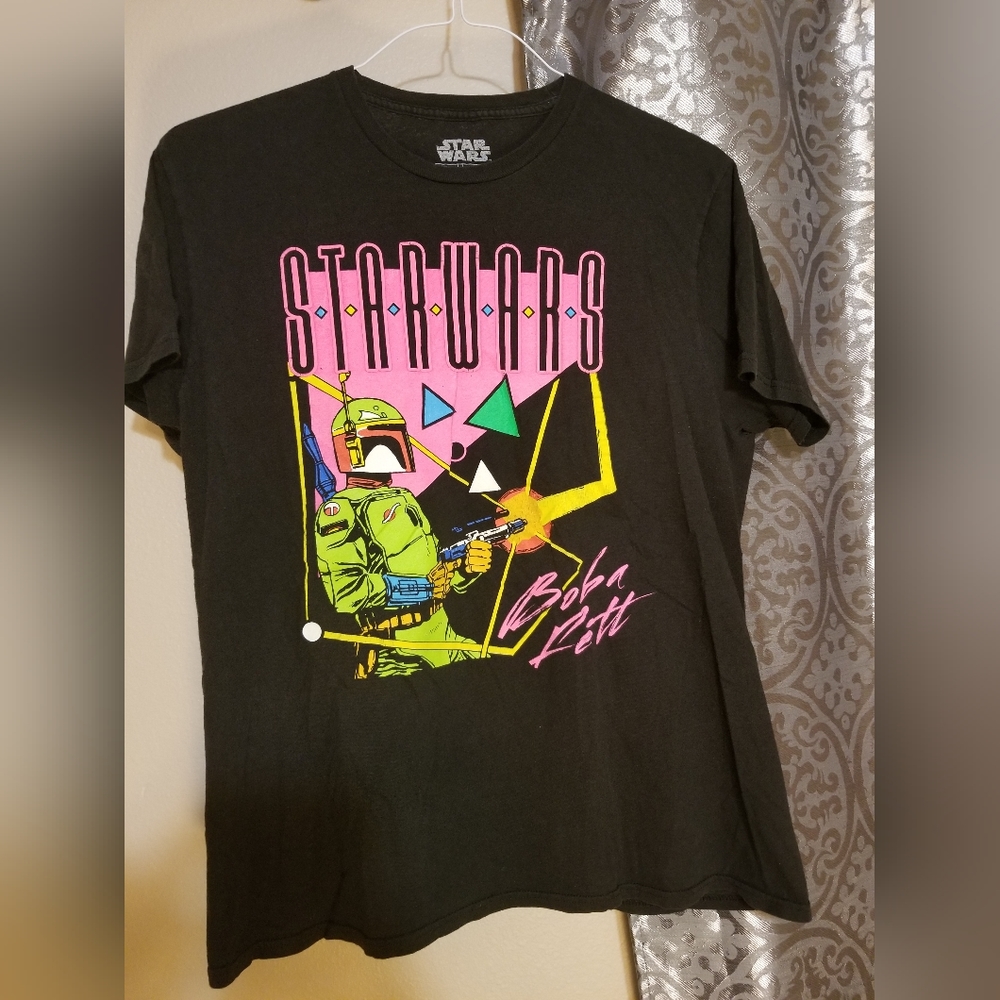Vtg black starwars large tshirt boba fett pre owened